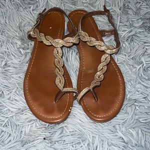 Sparkley Gold Braided Strap Sandals